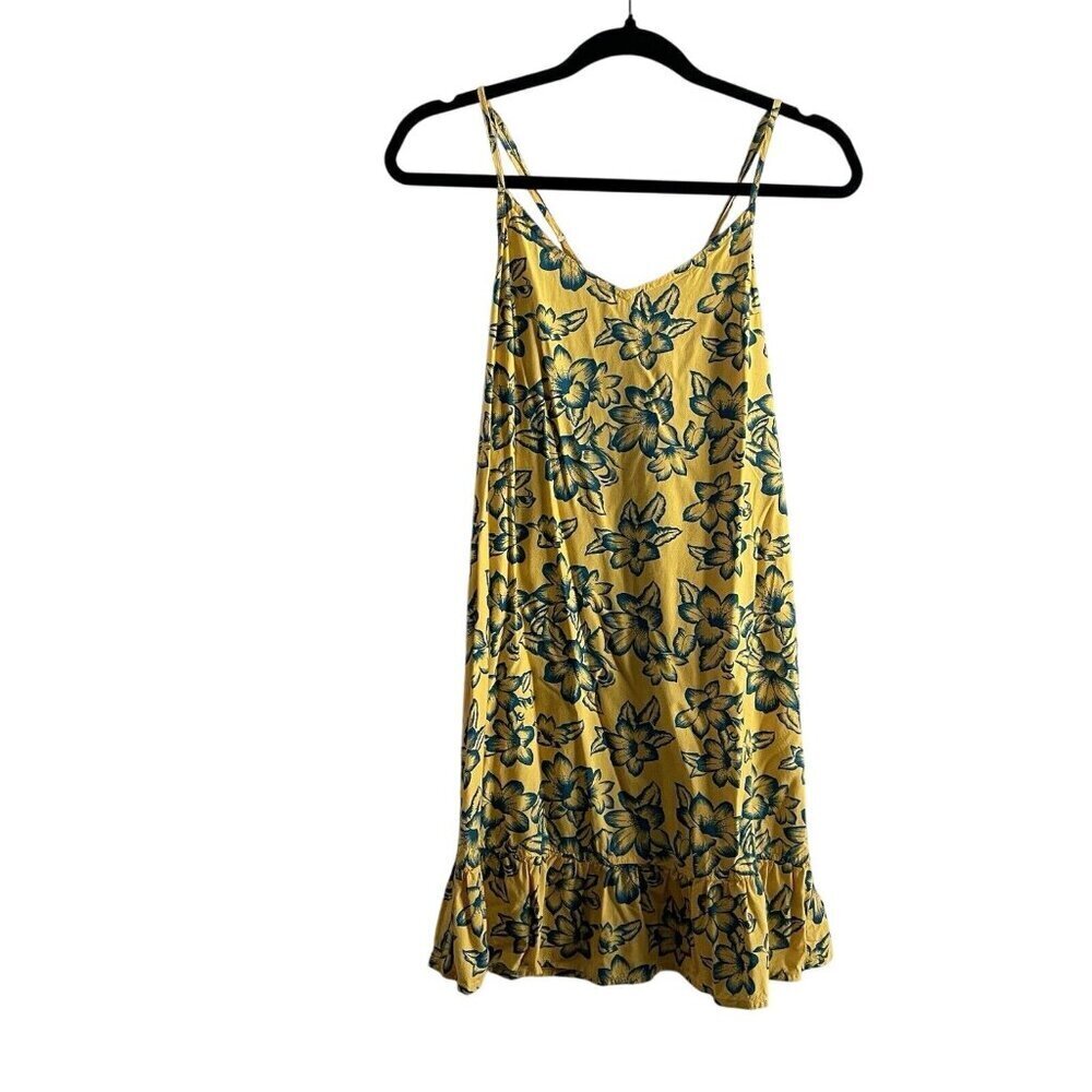 Vans Women Xs Yellow Tropical Floral Criss Cross Back Maria Flutter Tank Dress View 2